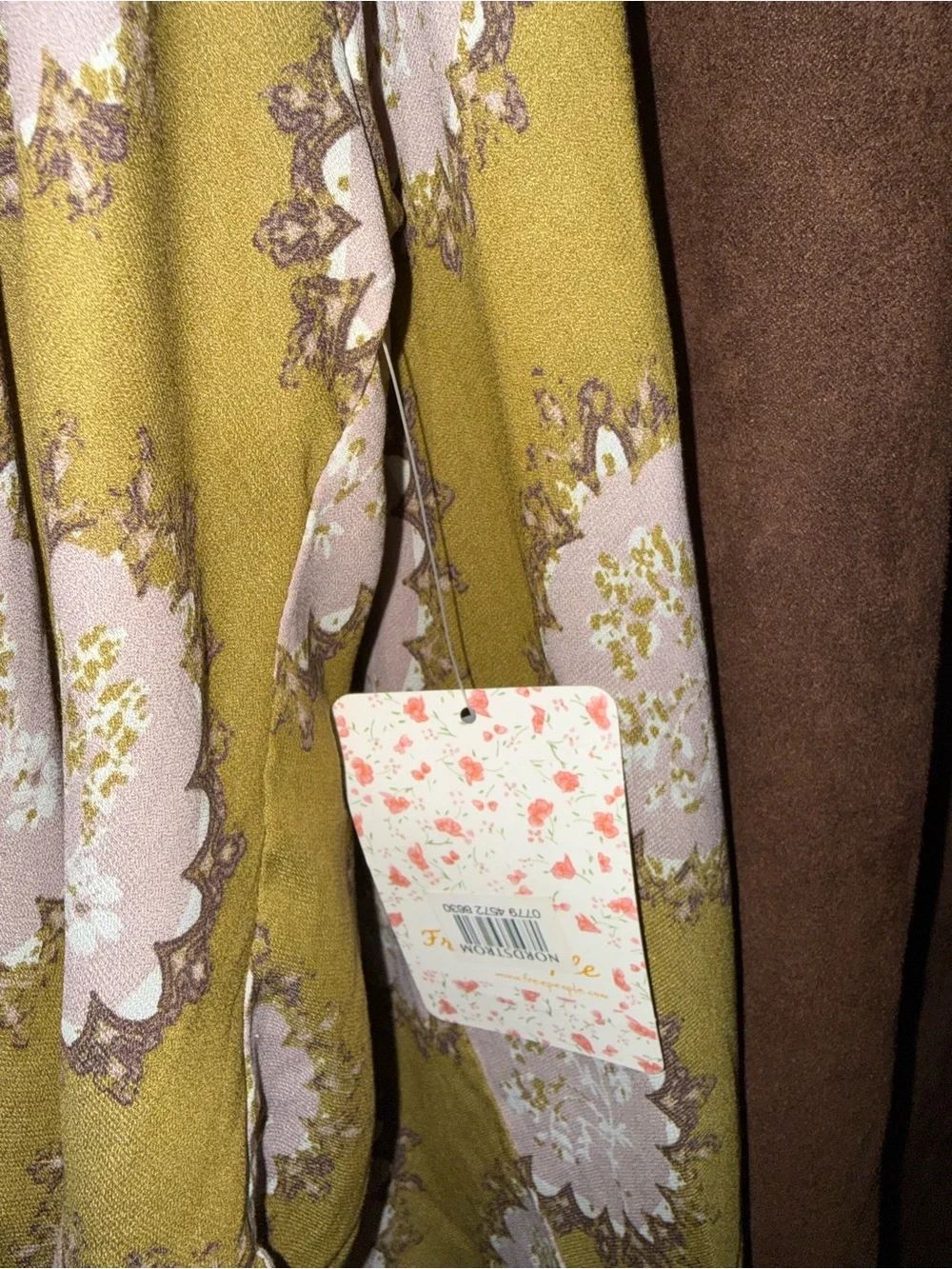 Free People Olive Green Floral Draped Blouse